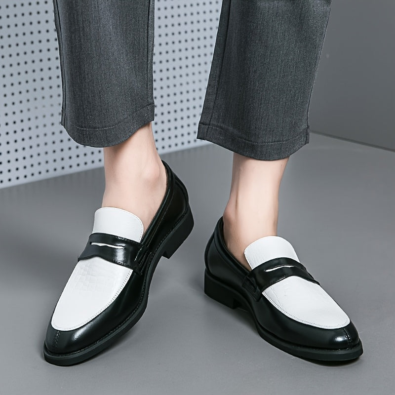 [Trendy Penny Loafers] Men's Large Size Fashionable Two-tone Penny Loafers, Comfortable, Non-slip, Durable Rubber Soles, Thick Soles, Formal Shoes, Trendy Slip-on Business Casual Shoes, Men Shoes