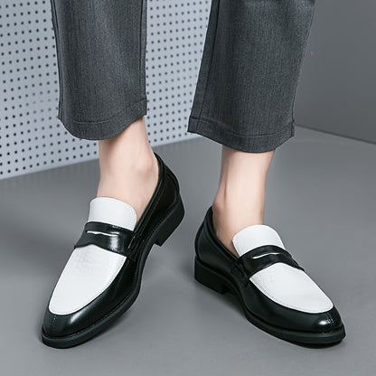 [Trendy Penny Loafers] Men's Large Size Fashionable Two-tone Penny Loafers, Comfortable, Non-slip, Durable Rubber Soles, Thick Soles, Formal Shoes, Trendy Slip-on Business Casual Shoes, Men Shoes