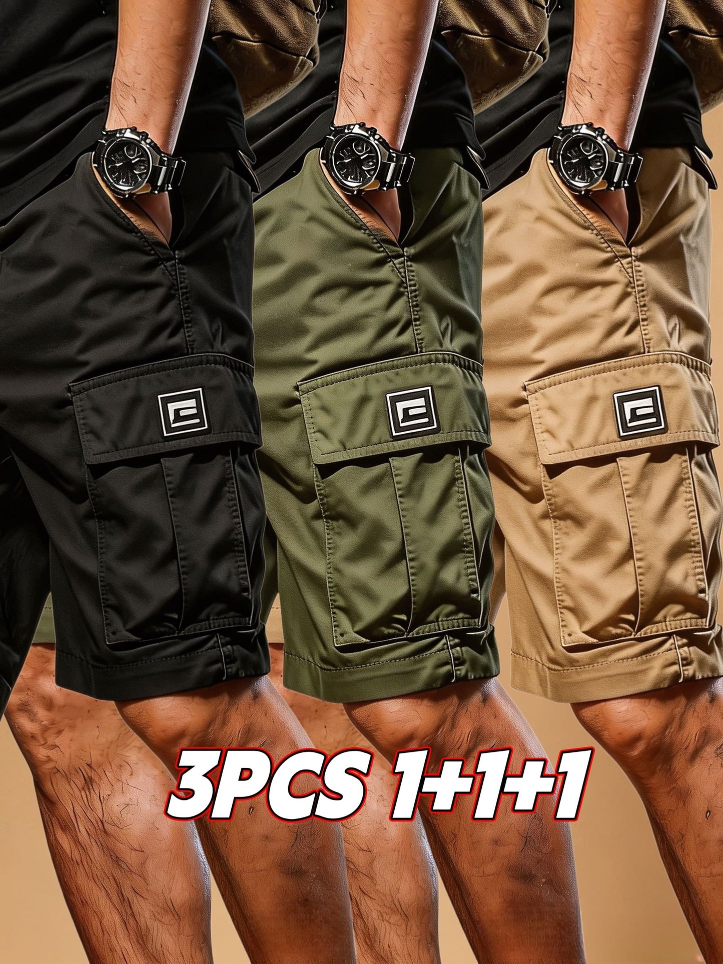 3-pc Men'S Summer Casual Sport Cargo Shorts with Drawstring And Multi-Pockets, for Outdoor Activities, Running, And Hiking, Ideal Gift for Men
