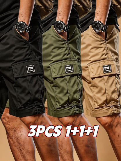 3-pc Men'S Summer Casual Sport Cargo Shorts with Drawstring And Multi-Pockets, for Outdoor Activities, Running, And Hiking, Ideal Gift for Men