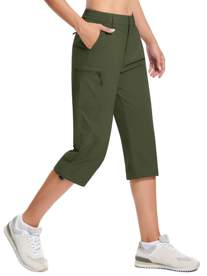 Women'S Summer Hiking Capri Pants - Lightweight, Quick Dry, Stretchy, Zipper Pockets, Adjustable Waist & Cuffs For Outdoor Travel, Hiking, Camping, Fishing, Casual Wear Long Shorts