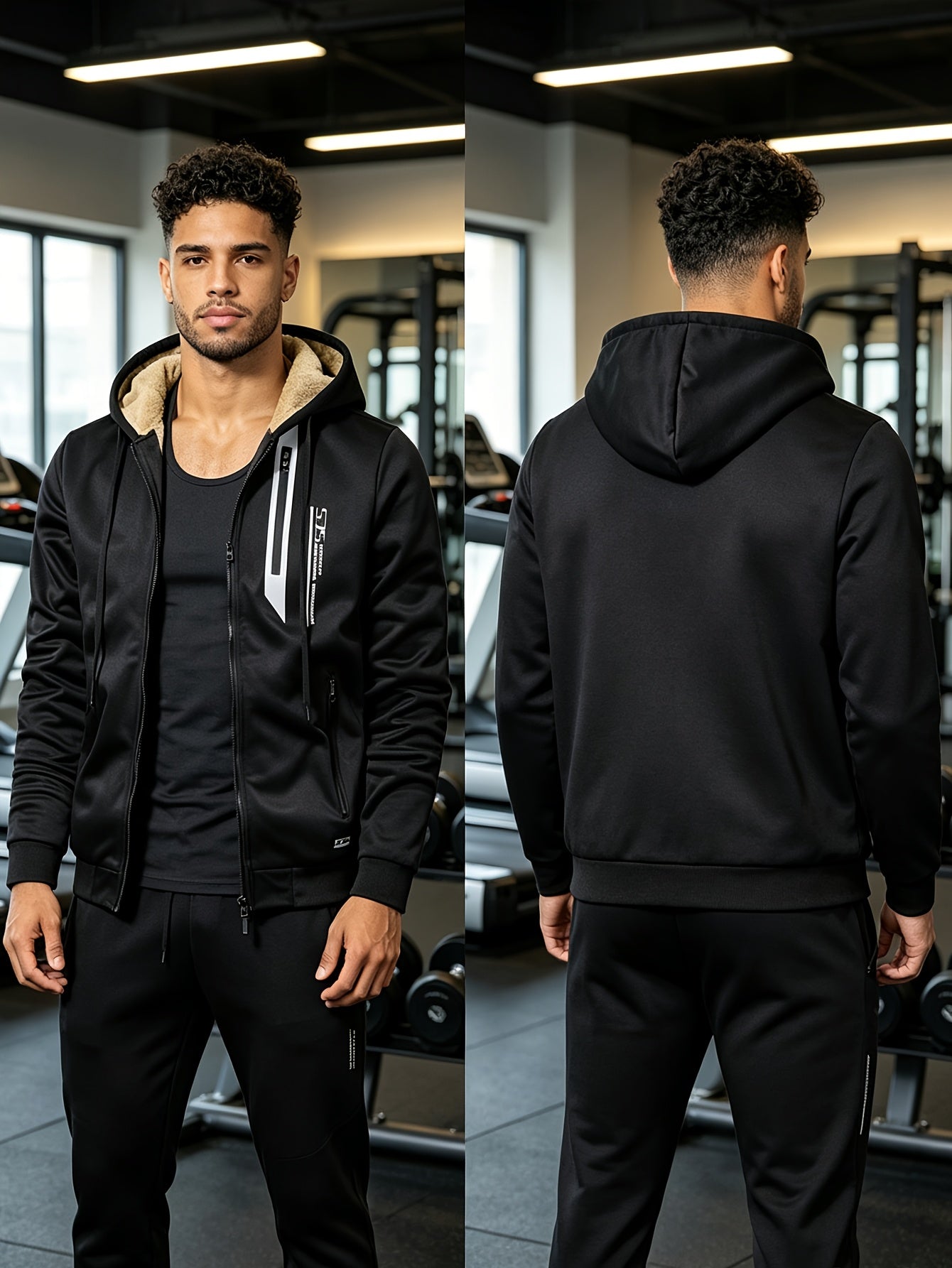 Men's Winter -Lined Thick Warm Hoodie Jacket, Athletic Zip-Up Sweatshirt with Pockets