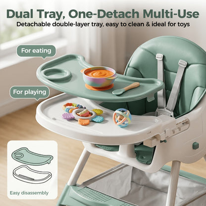 Baby High Chair - Foldable Adjustable 6-in-1 Height