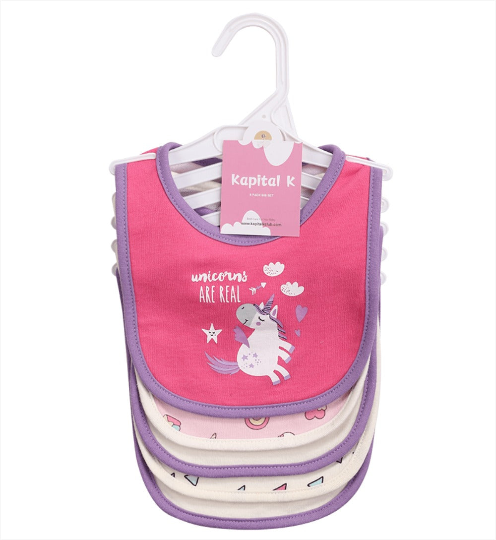 Cotton Baby Bibs 5-Pack - Cartoon Embroidered