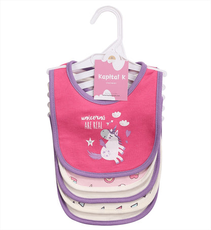 Cotton Baby Bibs 5-Pack - Cartoon Embroidered