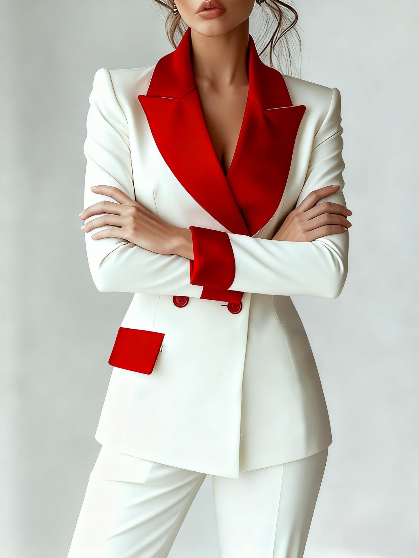 A Niche Formal Contrasting Color Double Breasted Lapel Suit Jacket