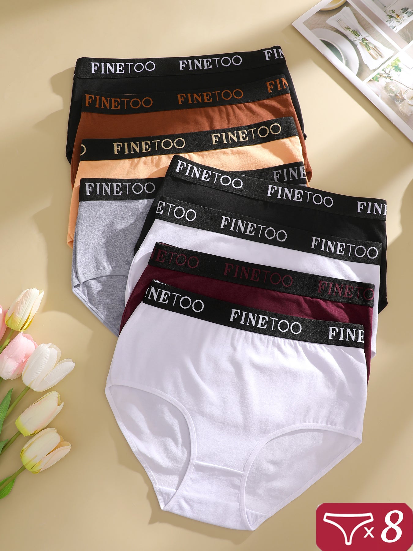 8pcs Women's High-Waisted Panties Soft Breathable Underwear, Assorted Colors