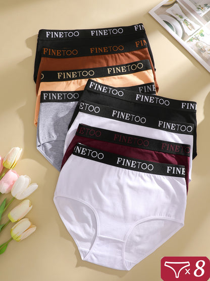 8pcs Women's High-Waisted Panties Soft Breathable Underwear, Assorted Colors