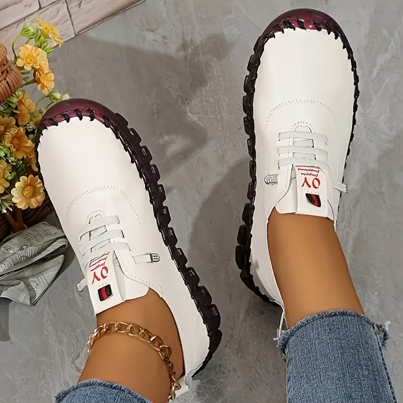 Women'S Shoes for Women - Breathable Lightweight Lace-Up Walking Shoes with Non-Slip Sole, Soft PU Foam Insole & Fabric Lining, Beige & Maroon Accents for All-Day Comfort, Versatile Daily Wear, Ladies Work Shoes, Women Shoes, Sneakers