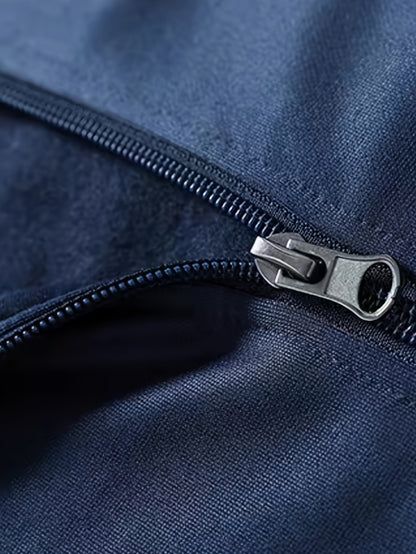 Men'S Casual Sporty Zip-Up Jacket And Joggers Set - Striped, Polyester, Spring/Fall Collection