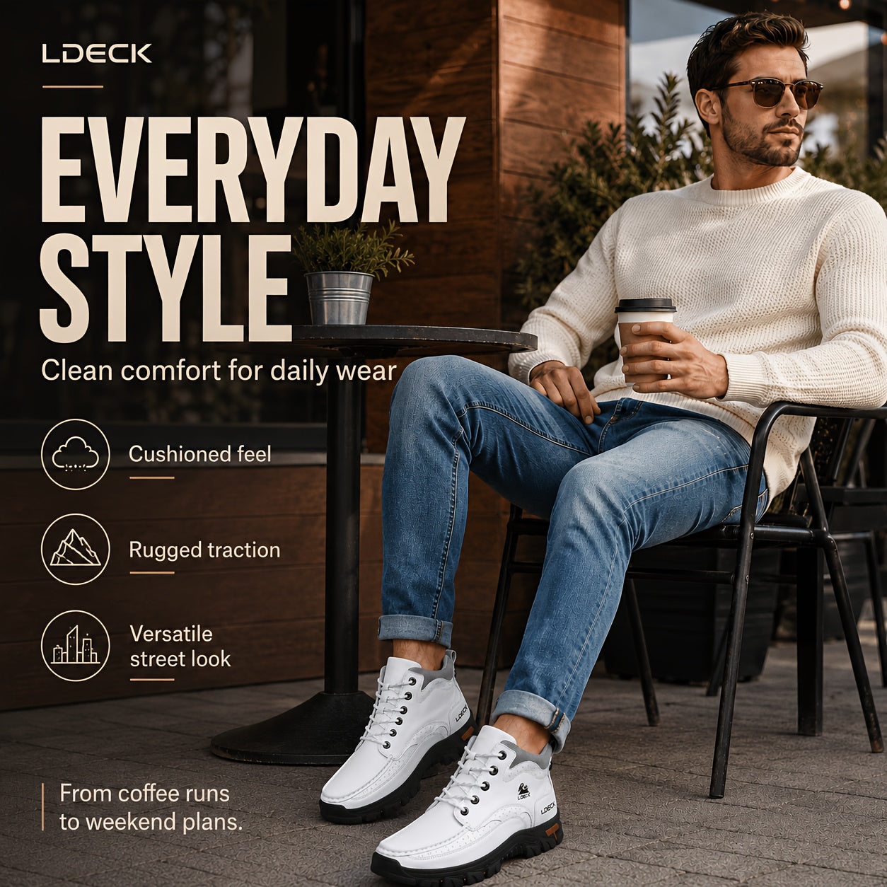 LDECK Men'S Fashion Sneakers Chukka Boots | Breathable, Non-slip, Mid-top Genuine Leather with Fabric Inner, Rubber Sole, Round Toe, Lace Closure | Perfect for Casual, Daily, Work, Office, All-season
