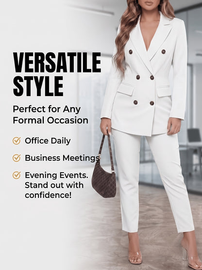 2pcss Blazer Set Pantsuit Women Double Breasted Blazer Set Formal 2pcss Pantsuit For Office Work, Long Sleeve Business Suit Slim Fit Double Breasted Suit For Business Meetings Corporate Office