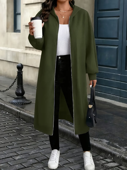 Plus Size - Plus Size - Plus Size Women'S Elegant Hooded Coat - Long Formal to Casual Outerwear, Zipper Closure, All-Season Chic Jacket for Everyday And Special Occasions, Stylish Layering Piece, Sophisticated Design, Durable Construction