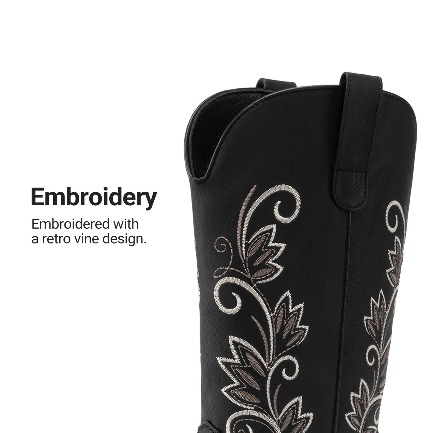 DREAM PAIRS Women's Cowboy Cowgirl Western Mid Calf Boots Square Toe Embroidered Stitched Pull On Country Boots with Low Chunky Heel