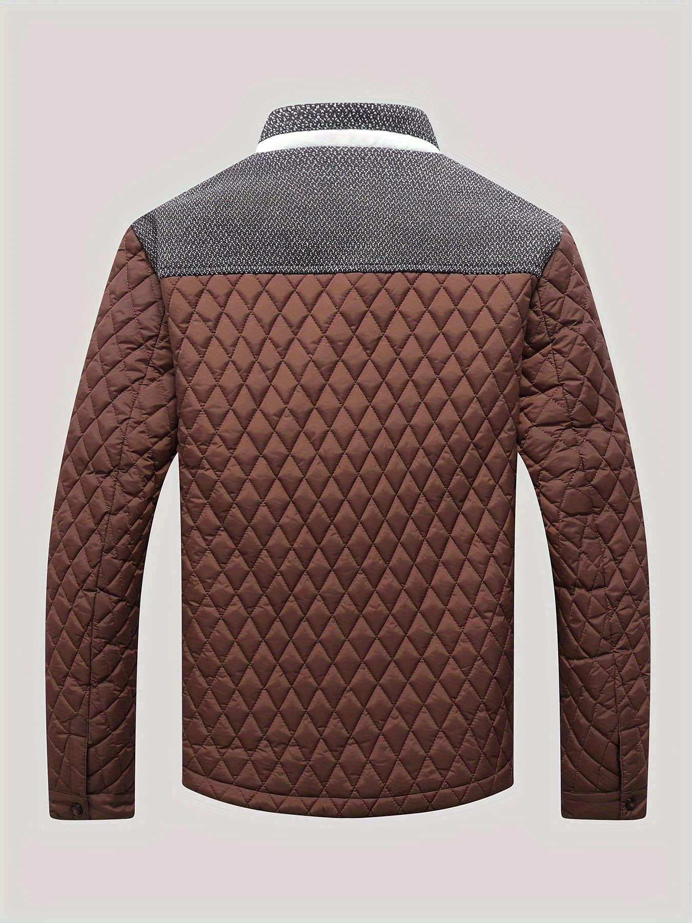 Men's Casual Stand Collar Plaid Side Seam Pocket Patchwork Jacket