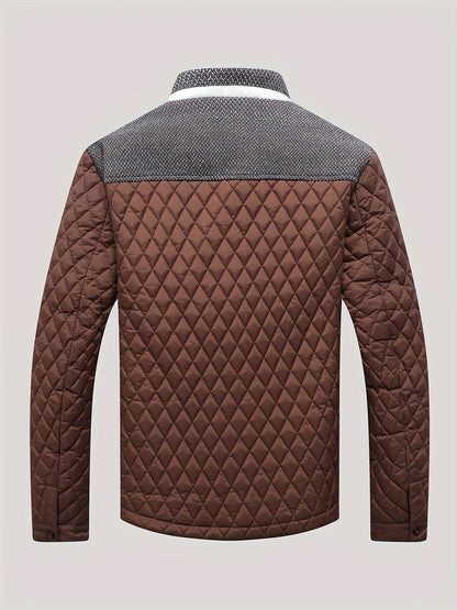 Men's Casual Stand Collar Plaid Side Seam Pocket Patchwork Jacket