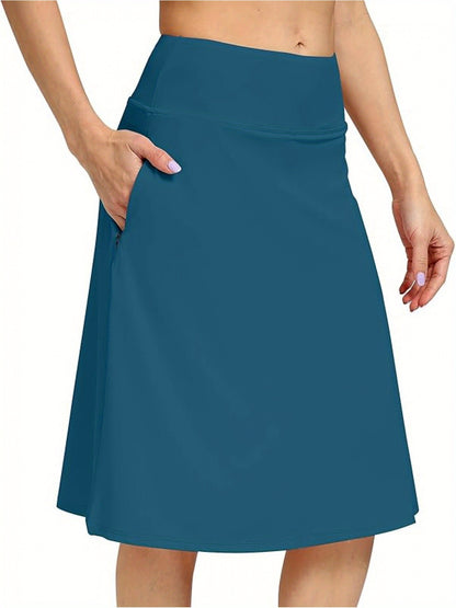 Scacto Women's Office-Ready Midi Skirt - Built-In Shorts, Hidden Drawstring, Zippered Pockets, Business Casual Faldas De Mujer Skorts for Women with Pockets Skorts for Women