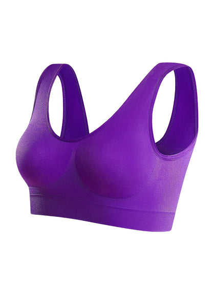 5 Solid Seamless Sports Bras, Comfortable And Breathable Bras, Women's Underwear And Suspenders