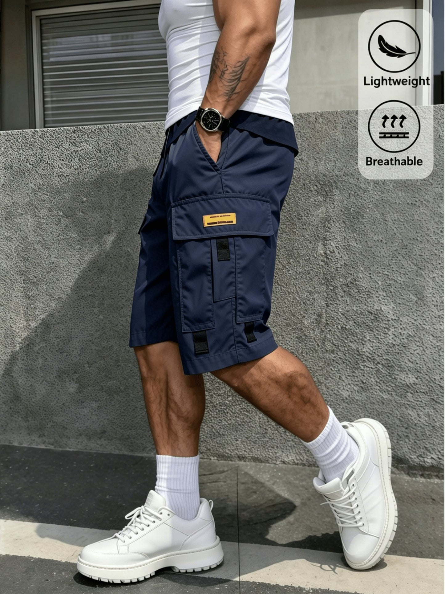 3pcs Men's Cargo Shorts with Multi-Pocket & Drawstring Waist - Lightweight Loose-Fit Shorts Suitable for Outdoor,, Streetwear, Casual Wear - Summer Shorts with Utility Belt for Daily Use and Gift Choice