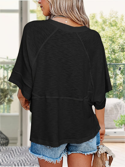 Women'S Summer Casual Crewneck Batwing Half Sleeve T-Shirts Solid Color Loose Fit Cute Basic Flowy Tops Tees Blouses