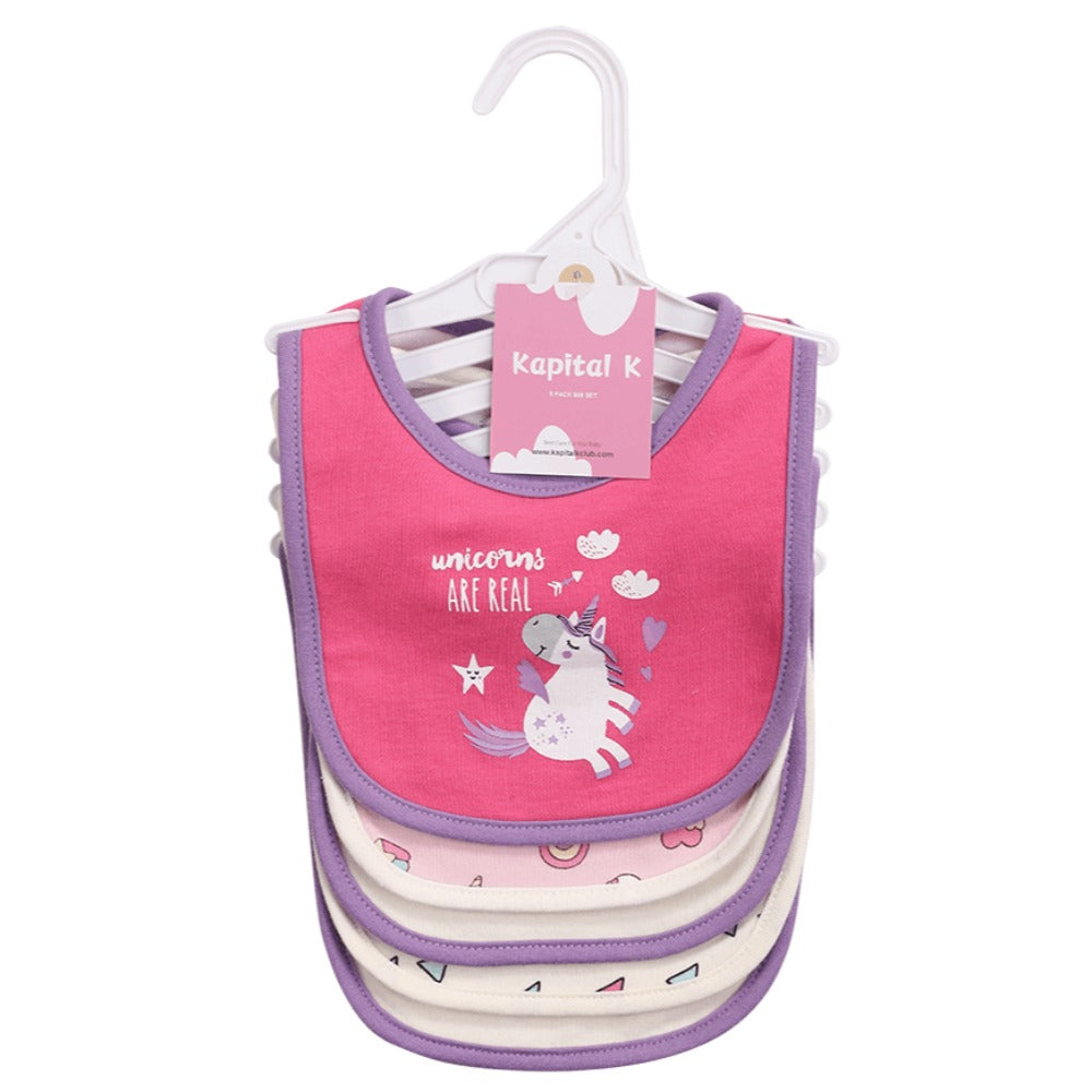 Cotton Baby Bibs 5-Pack - Cartoon Embroidered