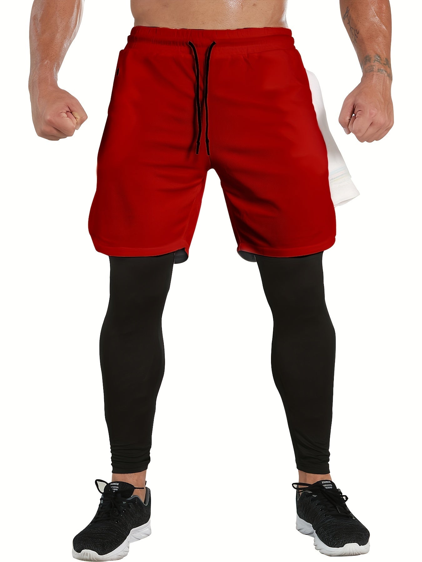 Set of 2 Men'S 2-In-1 Running And Workout Pants Designed for Gym Use, Featuring a Towel Loop