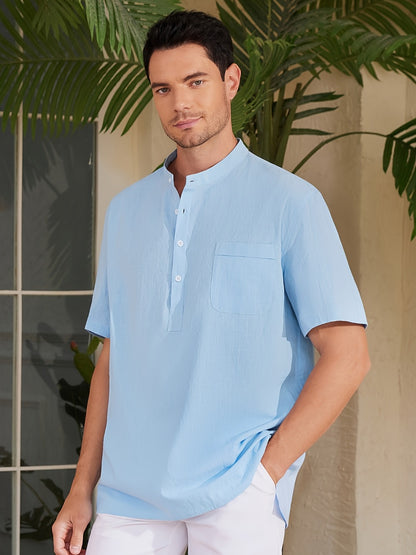 Men's Plus Size Henley Shirt – Sky Blue Short Sleeve