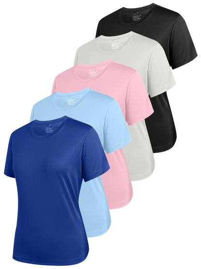 5 Pack Women' Quick-Dry S - Short Sleeve Tees Suitable for,,,, Swimming, & Outdoor, Crew Neck Solid Color Spring/Summer