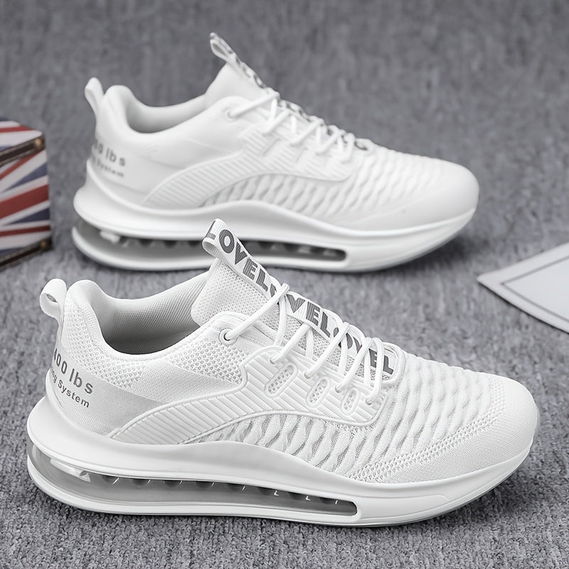 Men's Trendy Solid Woven Knit Breathable Blade Type Sneakers, Comfy Non Slip Lace Up Shoes for Men's Outdoor Activities, Spring, Casual, Movement Style, Leisure Style, Street Style, Four Seasons