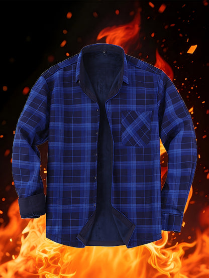 Men's & Women's Warm Lightweight Collar Plaid Shirt Jacket - Single-Breasted Button Front Flannel Coat with Pockets, Machine Washable Fall Winter Outerwear for Casual Streetwear & Layering (Regular Fit)