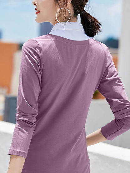 Women's Casual Elegant Shirt - Soft Pink Solid Color, Breathable Stretch Fabric, Machine Washable Collar Button-Front Top for Spring/Summer, Versatile Casual & Formal Wear, Medium Elasticity, Buttonup Front, Stretchable Material, Summer Outfit, Classic St