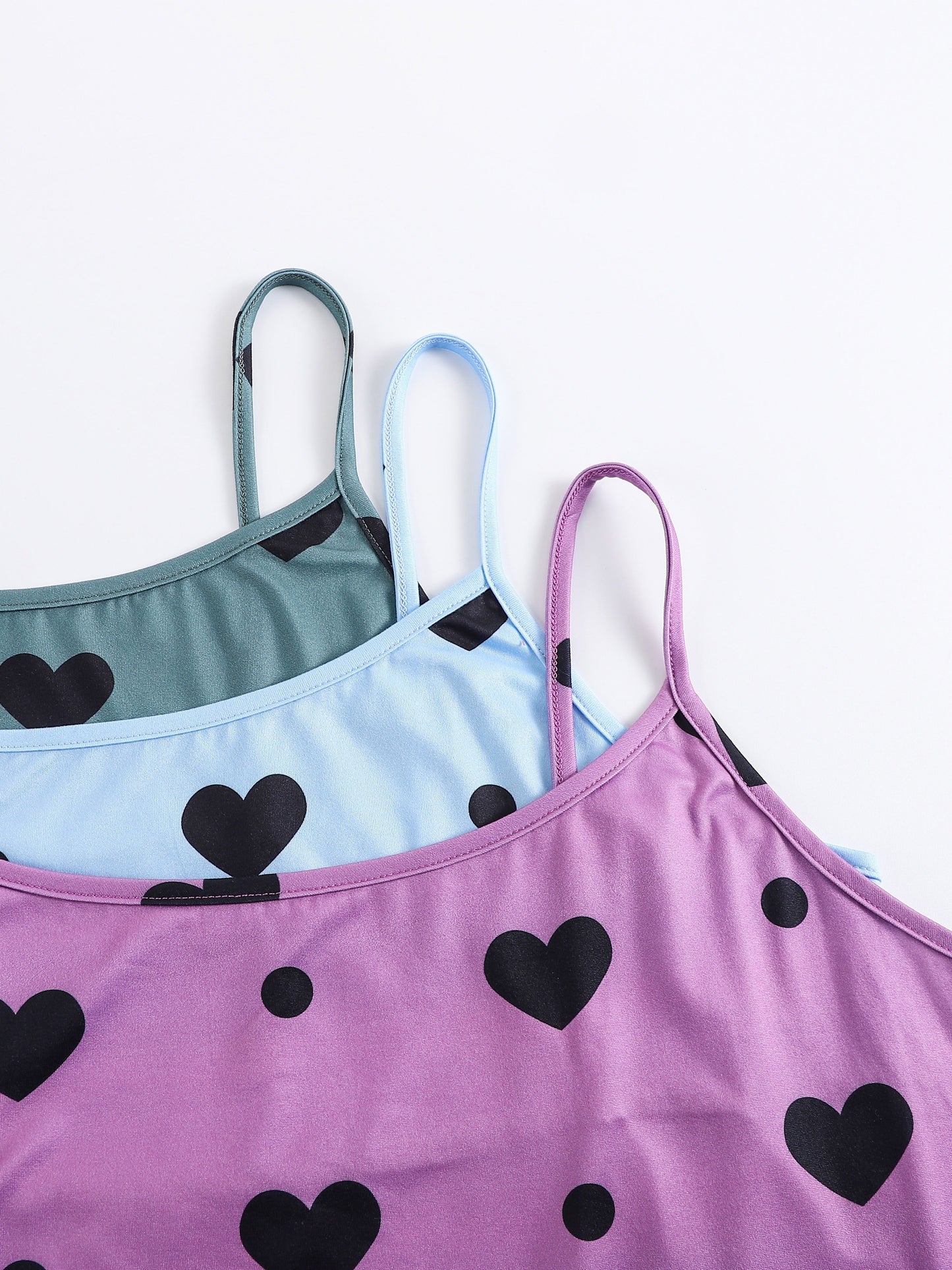 3 Sets Women'S Plus Casual Pajama Set, Plus Size Heart & Polka Dot Print Round Neck Cami Top & Shorts Lounge 6pcs Set