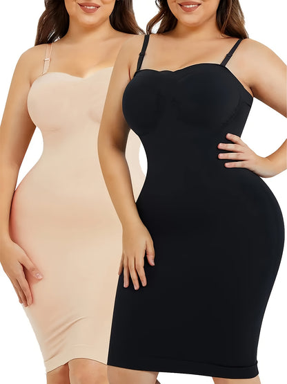 2pcs Women'S Shapewear Petticoat, Removable Shoulder StrapsSeamless Elastic Fabric With Non-slip Strips, Hip Lift, Tummy Tuck And Waist Shape, Women'S Petticoats, Women'S Shapewear Underwear
