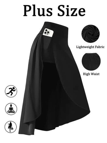 2026 Plus Size High Waist Skort with Pockets - Stretchy Side Slit, Lightweight Long Culottes for Women | Summer Vacation Beachwear, Summer Skirt (Black/Burgundy) Game Day Outfit, Football Fan Gear for All Fans