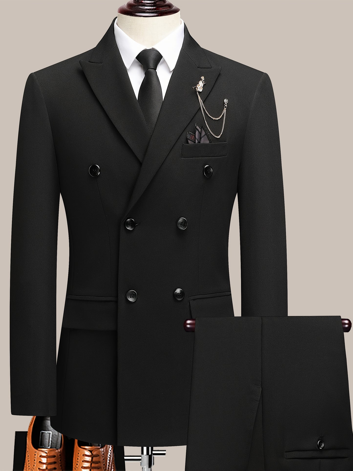 Latest Men's Solid Color Suit Two-Piece Suit Peaked Lapel Double-Breasted Four Seasons Men's Business Suit Formal Business Casual Wedding Dress