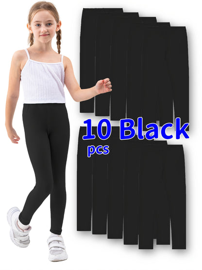 10pcs Random Girls' Cropped Leggings - High Stretch Polyester & Spandex Blend, Solid Color, Skinny Fit, Knit Fabric, All-Season Dance Pants, Non-High Quality, 92% Polyester 8% Spandex