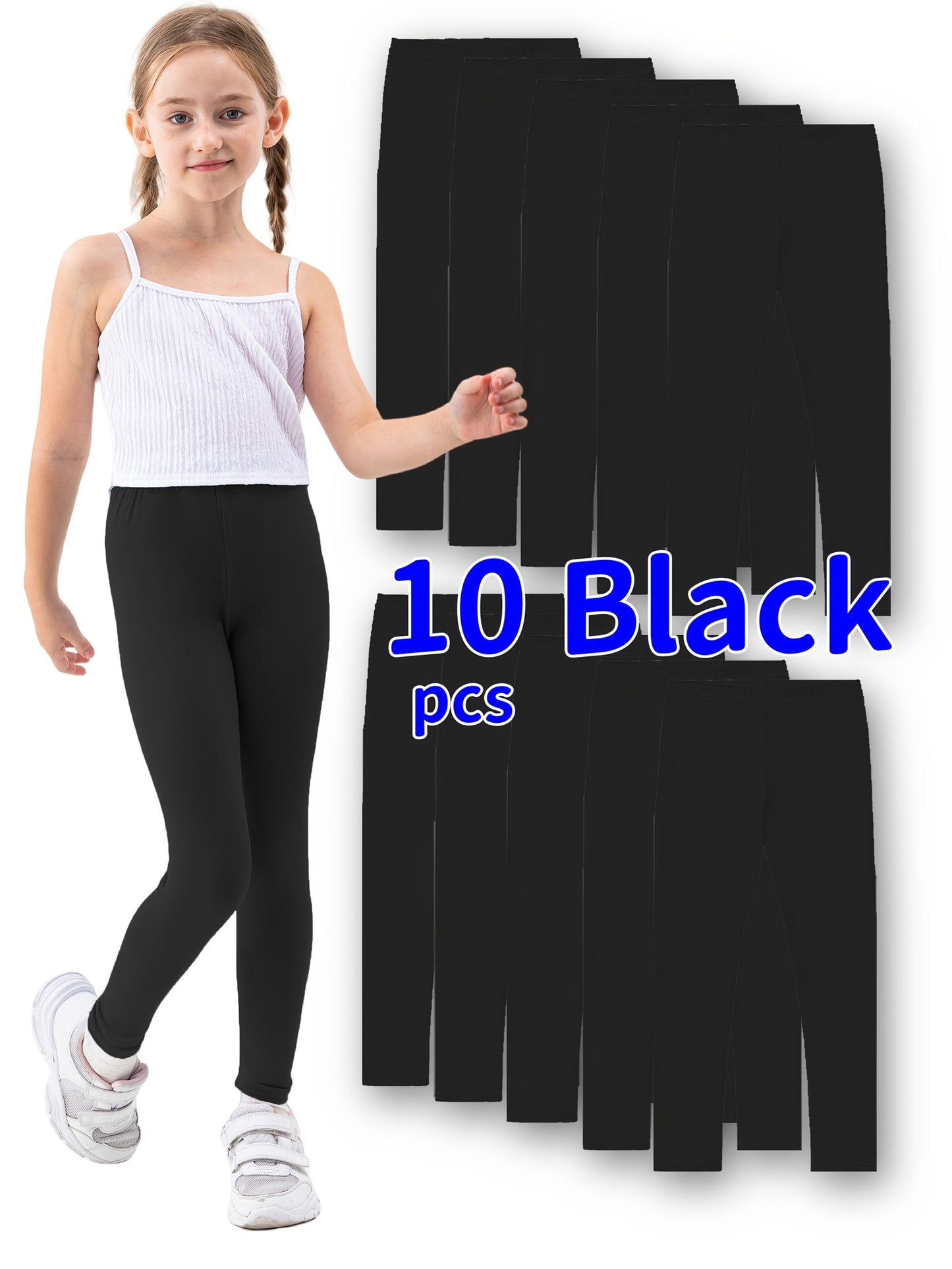 10pcs Random Girls' Cropped Leggings - High Stretch Polyester & Spandex Blend, Solid Color, Skinny Fit, Knit Fabric, All-Season Dance Pants, Non-High Quality, 92% Polyester 8% Spandex