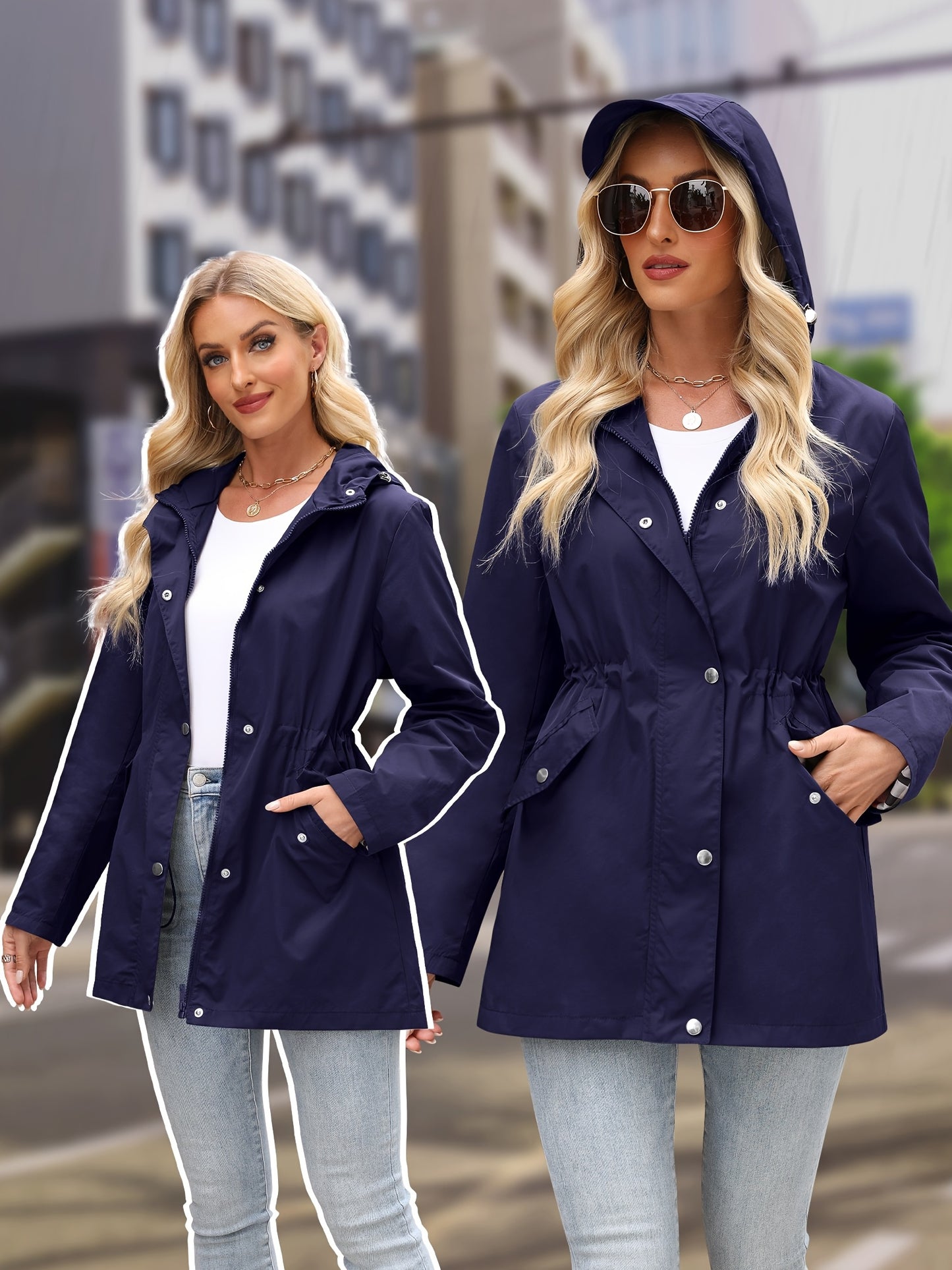 Women'S Lightweight Raincoat - Breathable Windbreaker Jacket With Adjustable Hood, Stylish Trench Coat For Outdoor & Work, Machine Washable, X-Shape Design