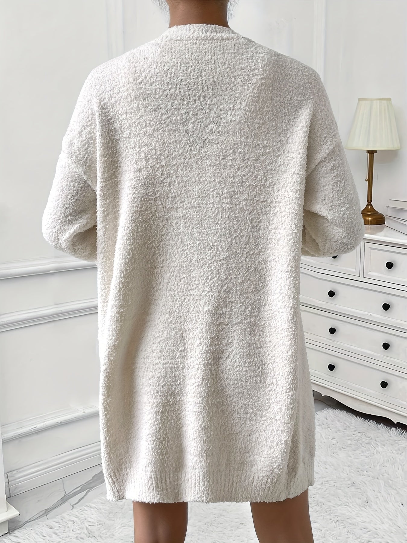 Women's Casual Warm Lounge Set, Cozy Long Sleeve Cardigan & V Neck Tank Top & Shorts, Soft Relaxing Home Outfit, Comfort Wear for Fall & Winter