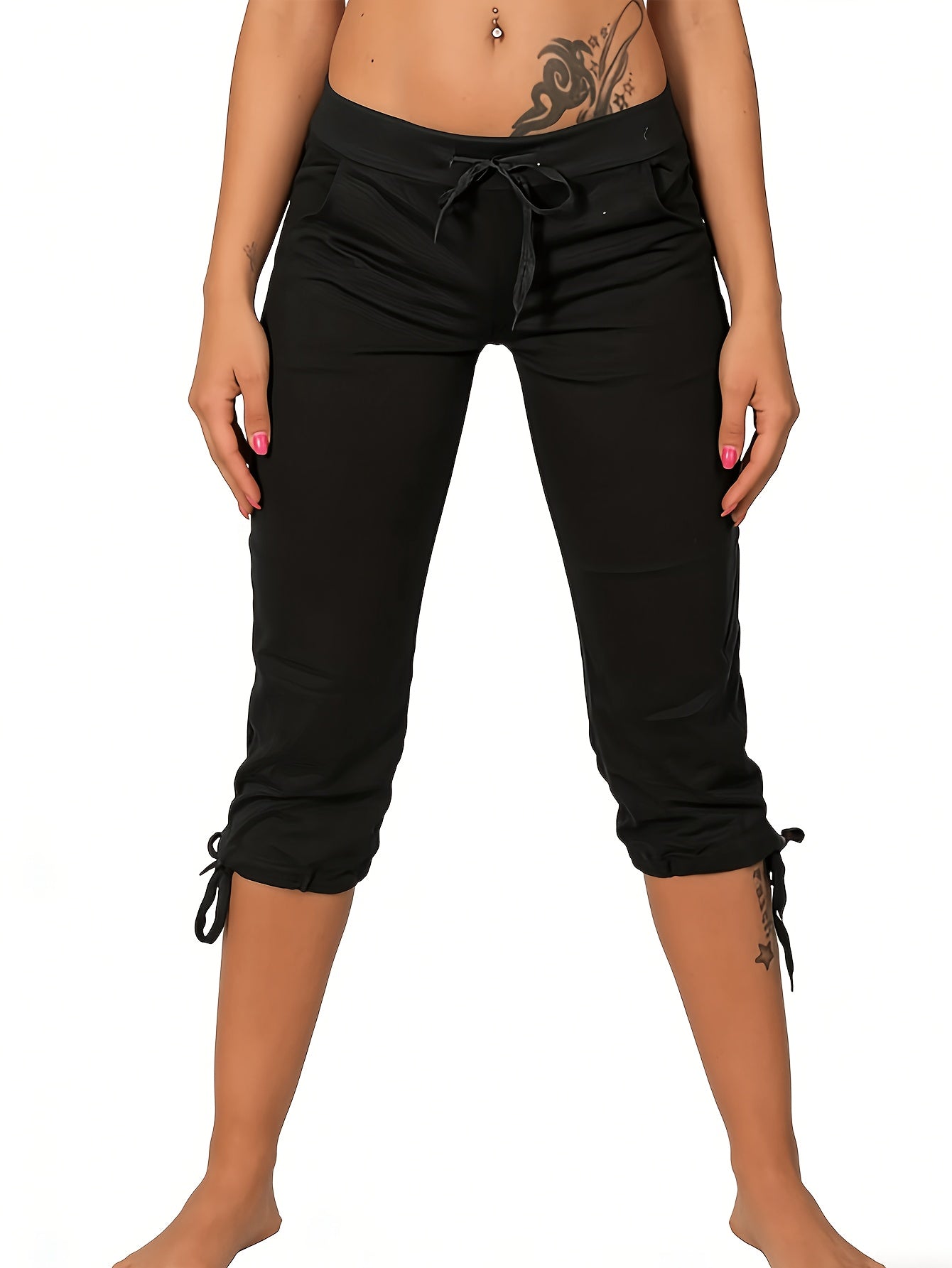 (Pack Of 4) Women'S Lightweight Cropped Trousers With Drawstring Waist - Casual Trousers, Comfortable And Stylish Everyday Trousers For Spring And Summer | Loose Fit Trousers | Casual Style Trousers