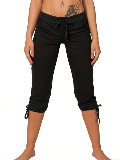 (Pack Of 4) Women'S Lightweight Cropped Trousers With Drawstring Waist - Casual Trousers, Comfortable And Stylish Everyday Trousers For Spring And Summer | Loose Fit Trousers | Casual Style Trousers