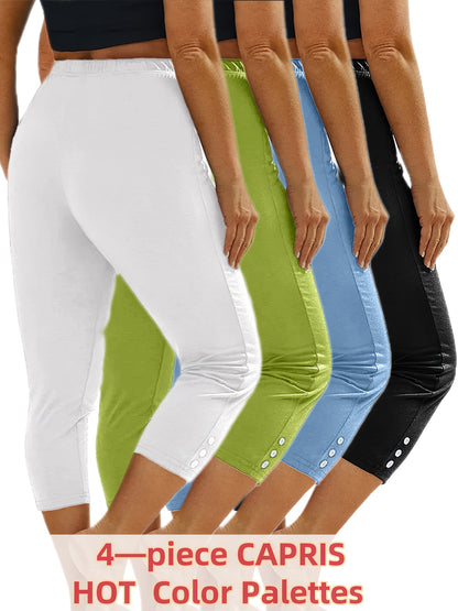 Women's White+Green+Light Blue+Black High-Waist Leggings - product view 3