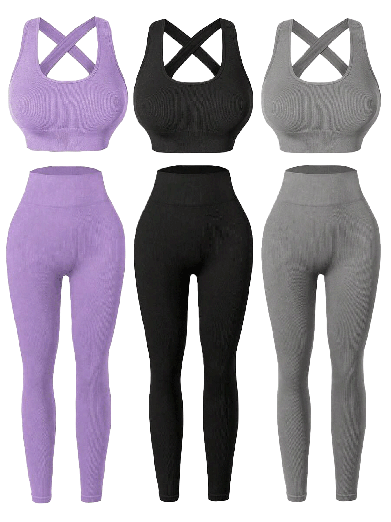 Three Seamless Women'S Activewear Sets High-Stretch Backless Bra And Hip-Lifting Leggings with Crossover Strap Details