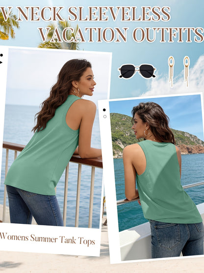 [3 Pack Tank Tops] 3 Pack Womens Tank Tops 2026 Spring Summer Vacation Outfits V Neck Loose Sleeveless Blouse Casual Shirts Fashion Clothes