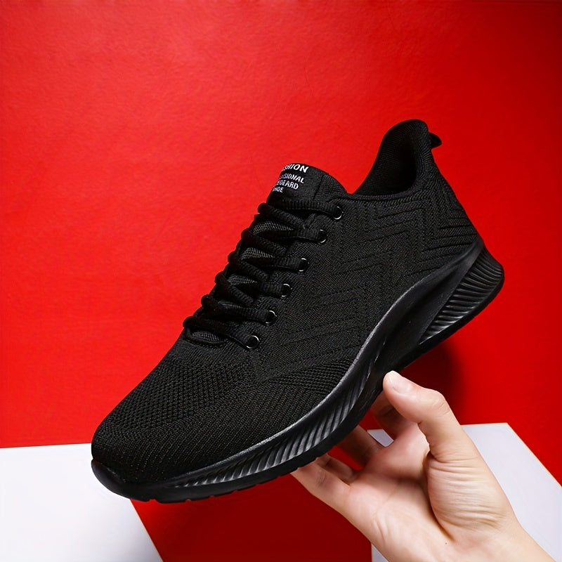 Men's Lightweight Breathable Running Shoes - Minimalist Black Sneakers with Cushioned EVA Sole, Lace-Up Training Shoes for Gym, Jogging, Everyday - All-Season Athletic Footwear, Foam Runner Shoes, Jogging Footwear, Sleek Sporty Design, Flexible Footwear