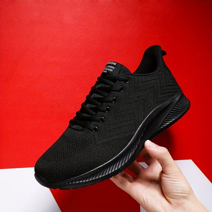 Men's Lightweight Breathable Running Shoes - Minimalist Black Sneakers with Cushioned EVA Sole, Lace-Up Training Shoes for Gym, Jogging, Everyday - All-Season Athletic Footwear, Foam Runner Shoes, Jogging Footwear, Sleek Sporty Design, Flexible Footwear