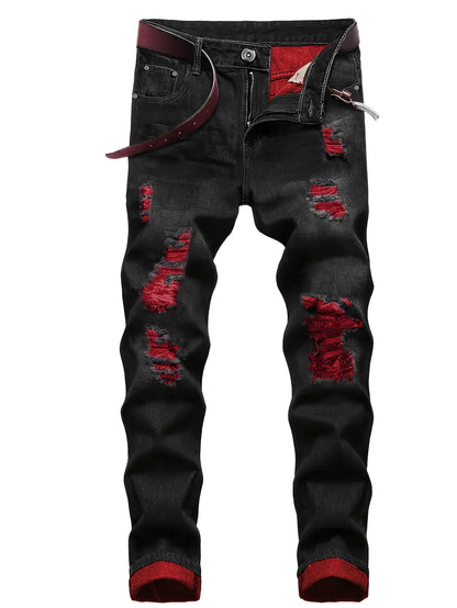 New Spring Style Two-Pack Men'S Jeans: Trendy Ripped Jeans, Black Retro Colorful Casual Pants, Perfect Valentine'S Day Gift