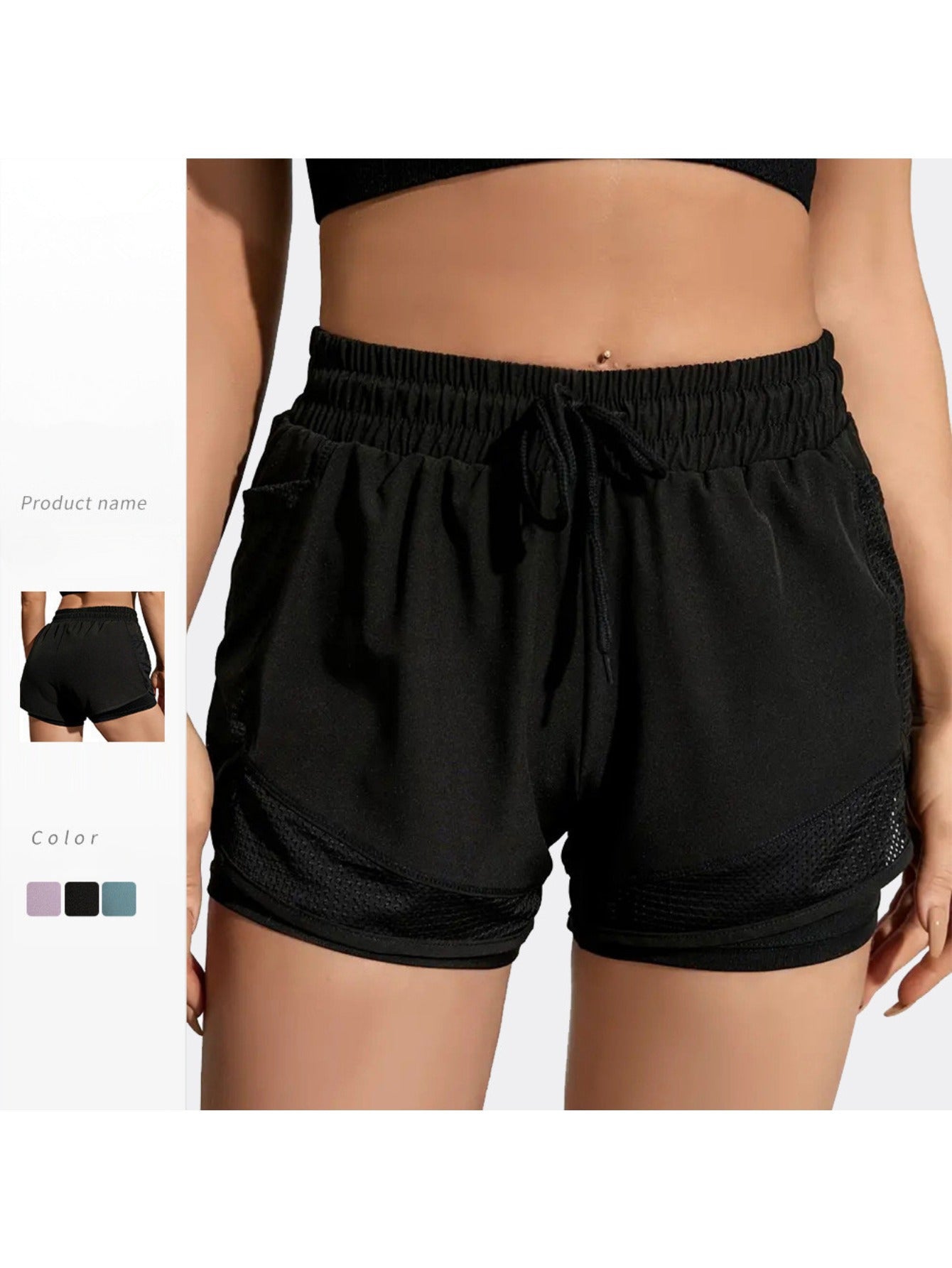 FOEIERAA Fashionable Ladies 3pcs Set Of Yoga Sports Shorts, Fake Two-piece High-waist Sports Shorts, High Elastic And Quick-drying, Light And Breathable, Suitable For Running, Yoga, Cycling, Fitness, Studio, Casual Outing, Daily Outfit, Suita