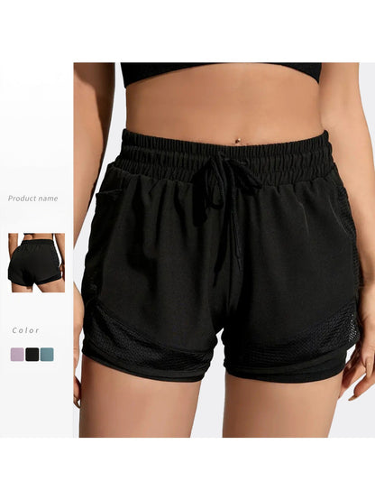 FOEIERAA Fashionable Ladies 3pcs Set Of Yoga Sports Shorts, Fake Two-piece High-waist Sports Shorts, High Elastic And Quick-drying, Light And Breathable, Suitable For Running, Yoga, Cycling, Fitness, Studio, Casual Outing, Daily Outfit, Suita