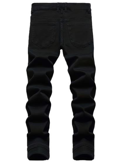 2-Pc Men'S Slim Fit Straight Leg Jeans - Y2K Retro Distressed Frayed Hem & Classic Styles, Trendy Versatile Streetwear Denim Pants for Casual Outfits